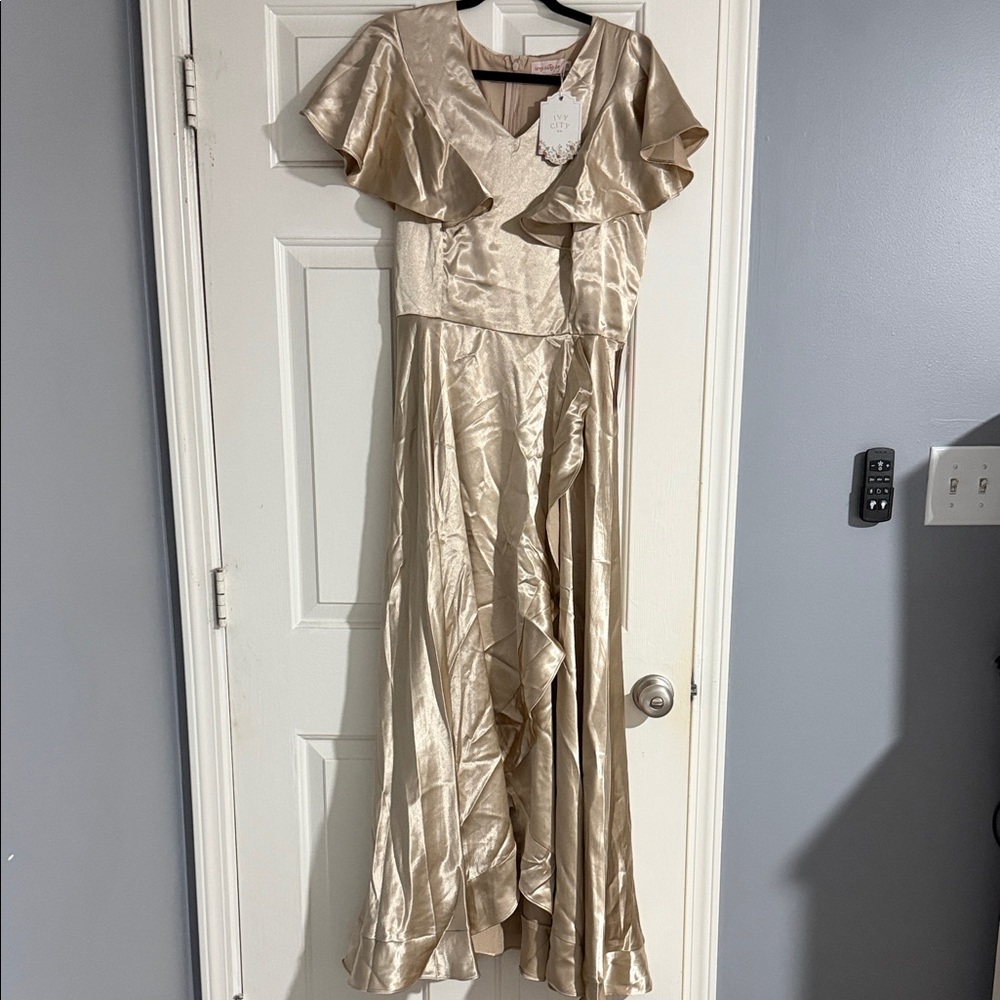 Ivy City Co Asymmetrical Gold Dress